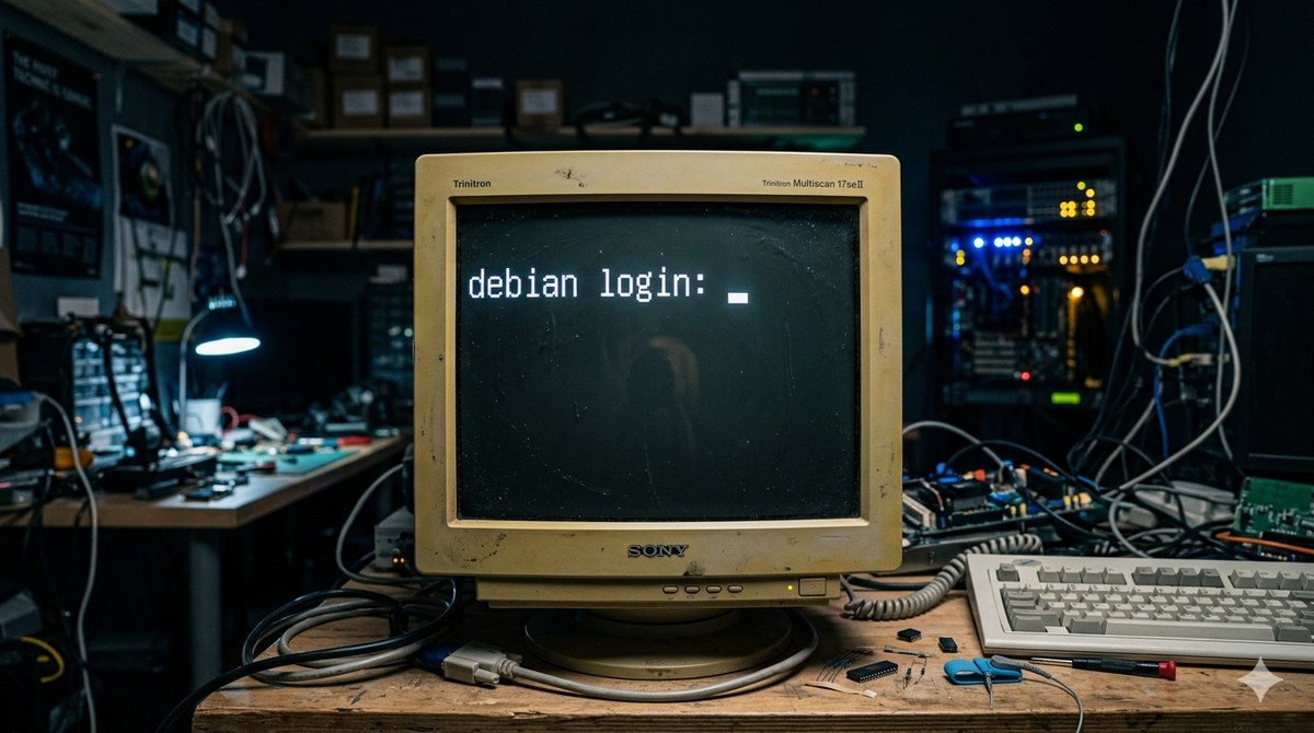 Episodul 3: Debian GNU/Linux 12 bookworm tty1. În fața ecranului negru